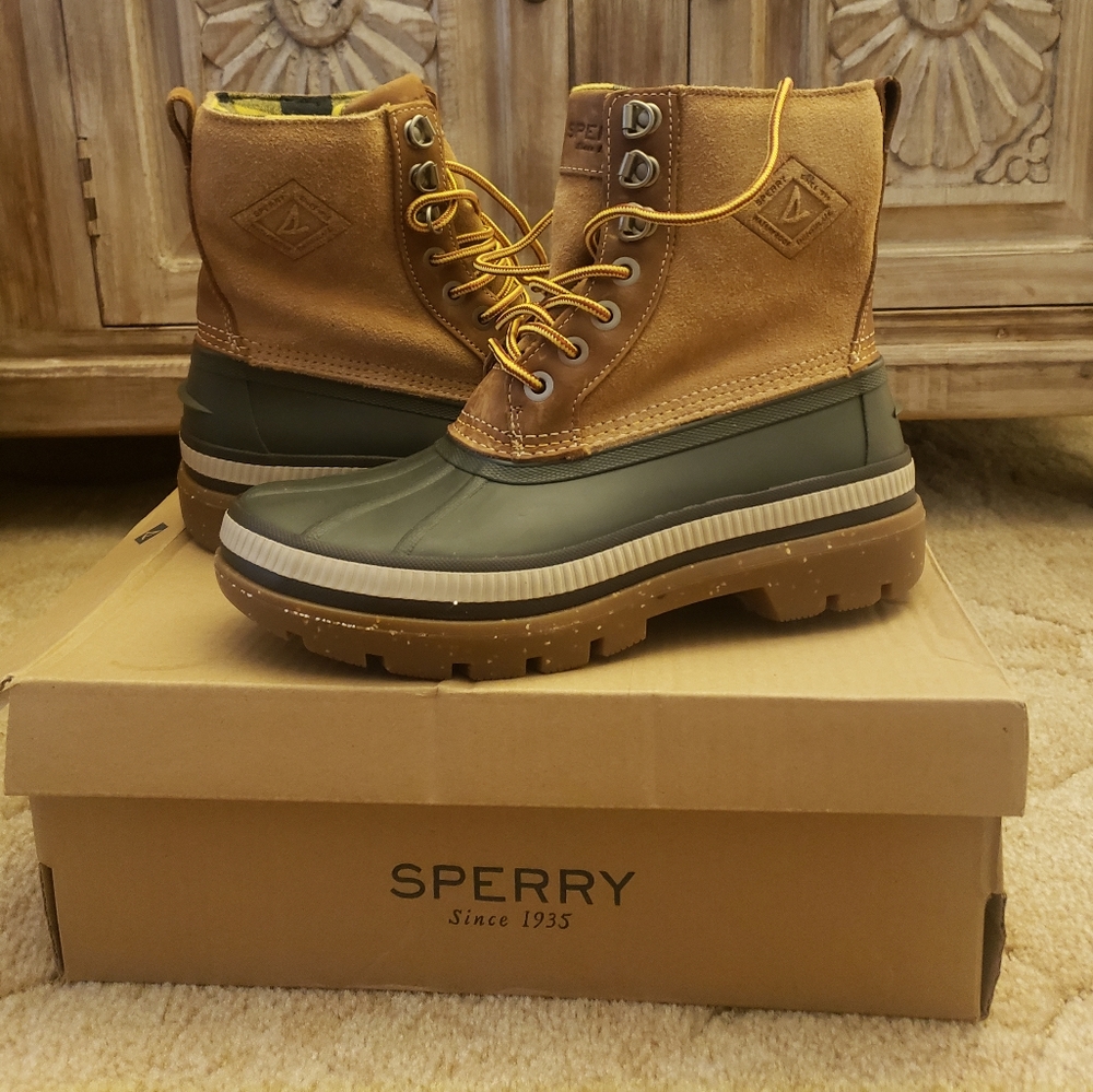 Sperry Ice Bay Winter Duck Boot Olive/Tan Men 7.5